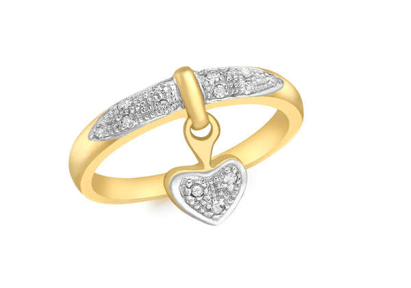 9ct Yellow Gold 0.10ct Diamond Heart Drop Ring 