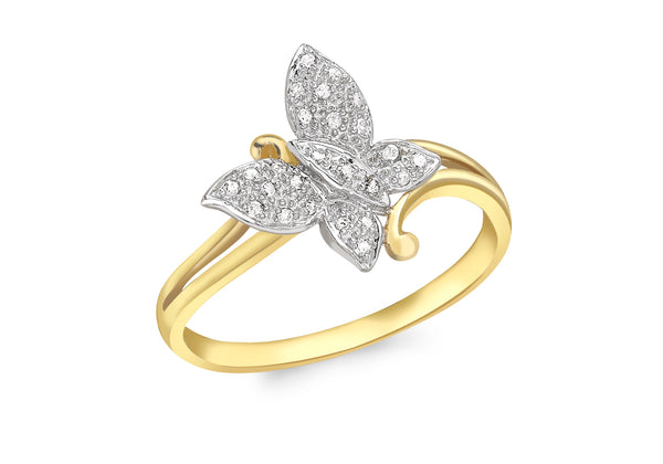 9ct Yellow Gold 0.11ct Diamond Butterfly Ring