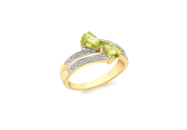 9ct Yellow Gold 0.05t Diamond and Peridot Crossover Ring