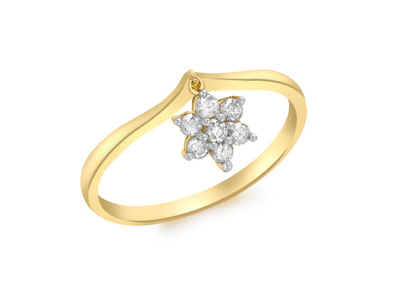 9ct Yellow Gold 0.24t Diamond Flower Charm Ring