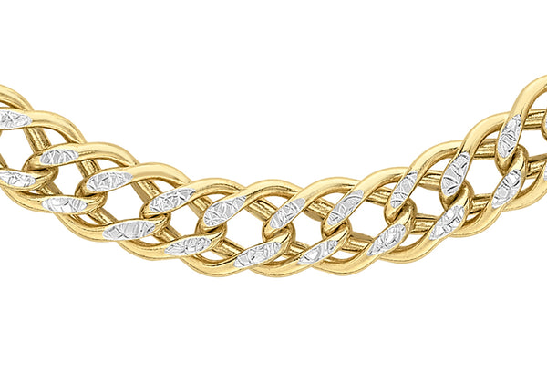 9ct Two-Tone Gold Diamond Cut Double Curb Chain