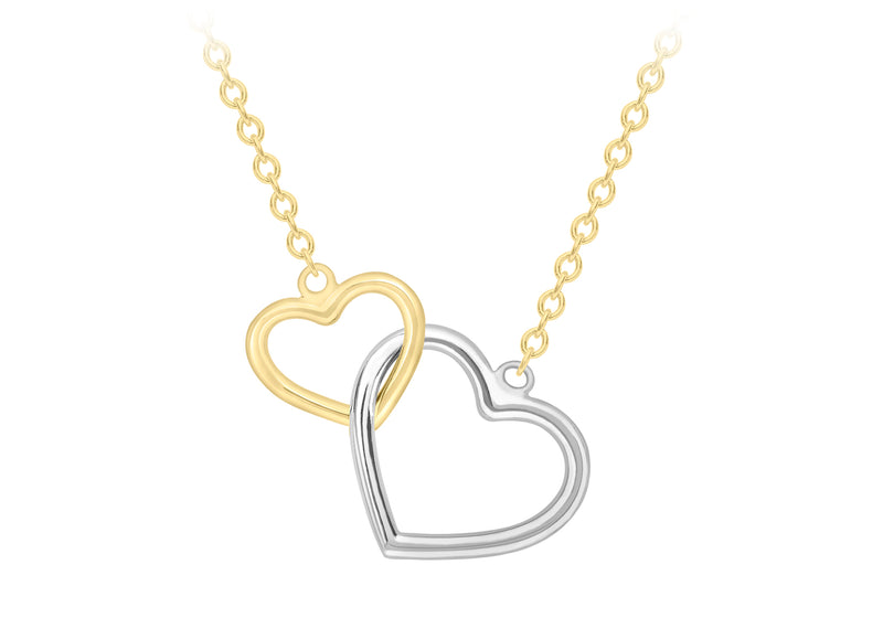 9ct 2-Colour Gold Interloked Hearts Necklace