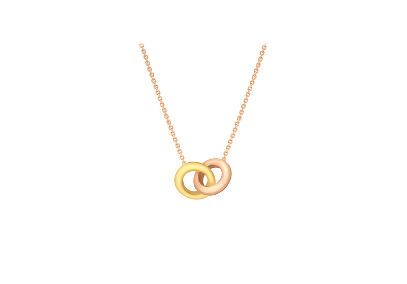 9ct 2-Colour Gold Double-Rings Pendant Adjustable Necklet 