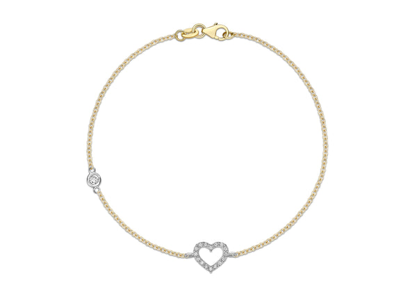 9ct 2-Colour Gold Zirconia  and Zirconia  Heart Bracelet 19m/7.5"9