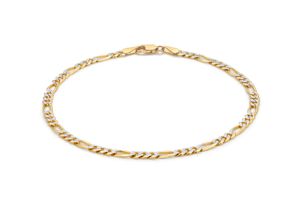 9ct 2-Tone Gold Diamond Cut Figaro Bracelet 18m/7"9