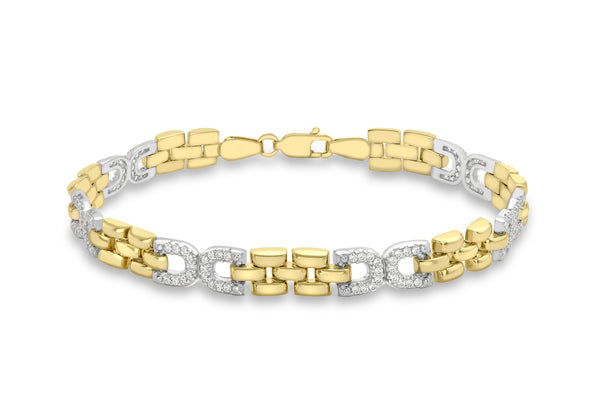 9ct 2-Colour Gold Zirconia  Link Bracelet 19m/7.5"9