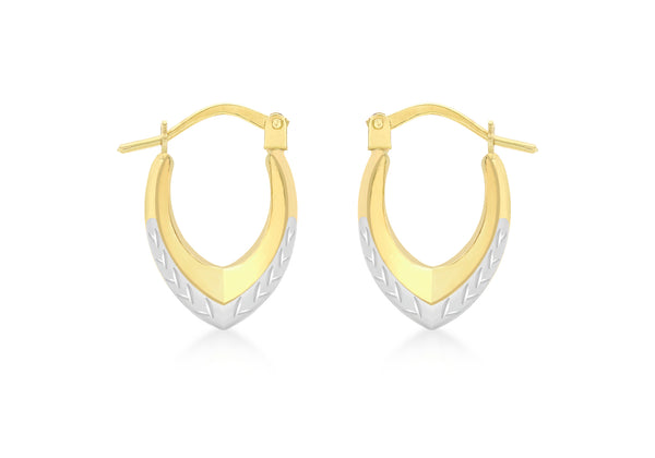 9ct 2-Colour Gold Diamond Cut Creole Earrings