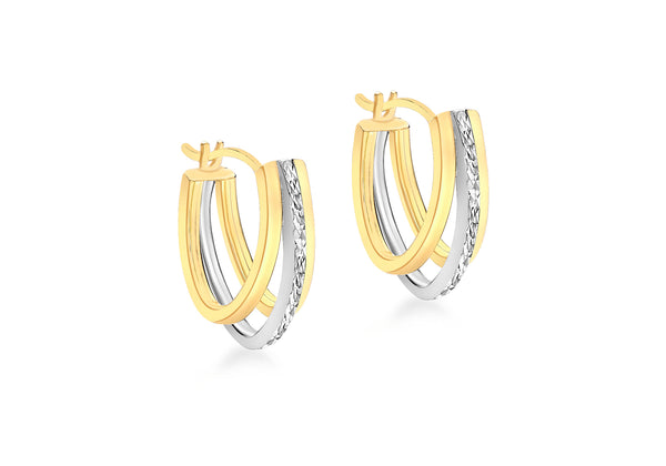 9ct 2-Colour Gold Diamond Cut Triple Huggy Earrings