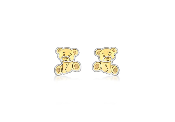 9ct 2-Colour Gold Sitting Teddy Bear Stud Earrings