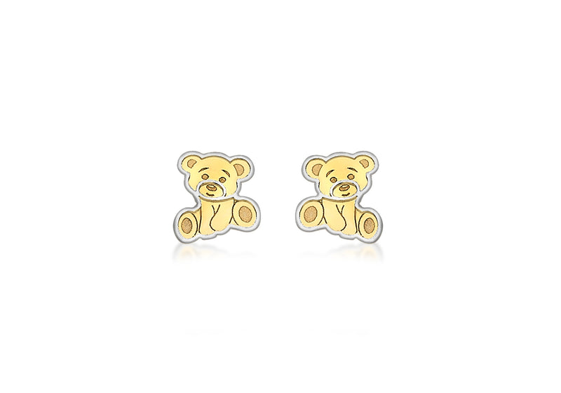 9ct 2-Colour Gold Sitting Teddy Bear Stud Earrings