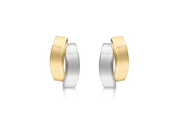 9ct 2-Tone Gold 6.5mm x 12mm Asymmetric Double-urved-Bars Stud Earrings