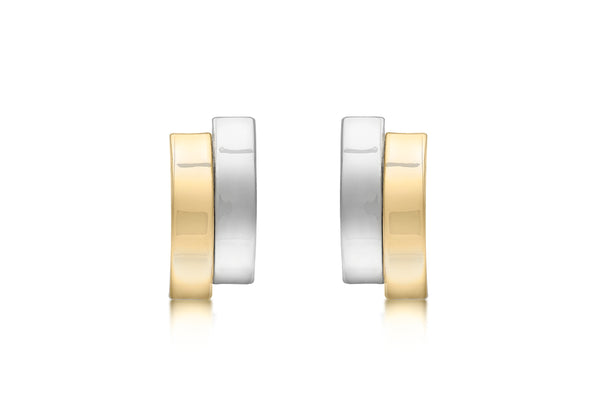 9ct 2-Tone Gold Asymmetric Double urved Bars Stud Earrings