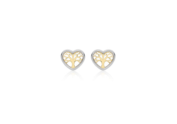 9ct 2-Tone Gold 9mm x 7.5mm 'Tree of Life' Stud Earrings