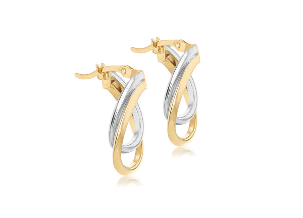 9ct Two-Tone Gold Twist Pear Drop Creole Earrings