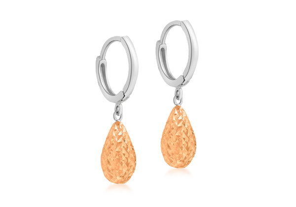 9ct 2-Colour Gold Diamond Cut Teardrop Huggy Earrings