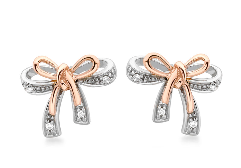 9ct 2-Colour Gold 0.04t Diamond Bow Stud Earrings