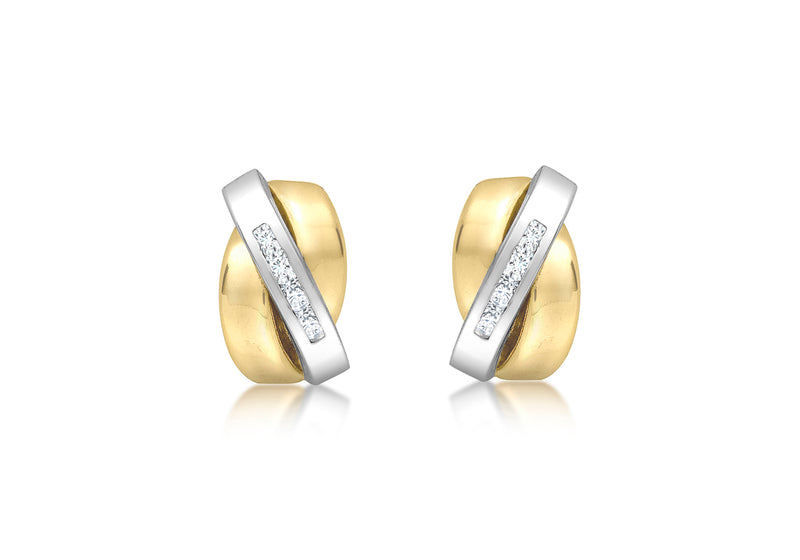 9ct 2-Tone Gold Zirconia  Overlap Triple-Bars Stud Earrings