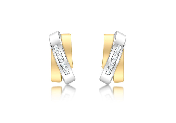 9ct 2-Tone Gold Zirconia  Overlap Triple-Bars Stud Earrings