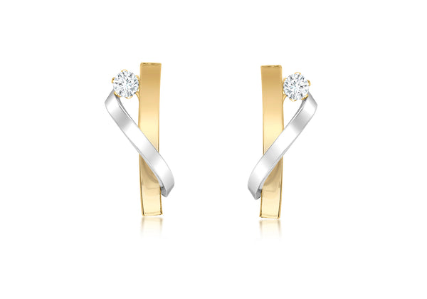 9ct 2-Tone Gold Zirconia  Overlapping urved Bars Stud Earrings