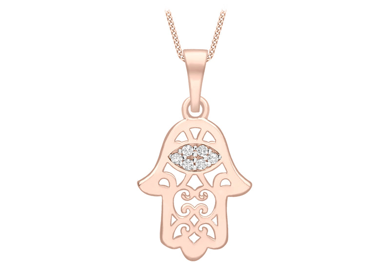 9ct 2-Tone Gold Zirconia  Filigree Hamsa Pendant