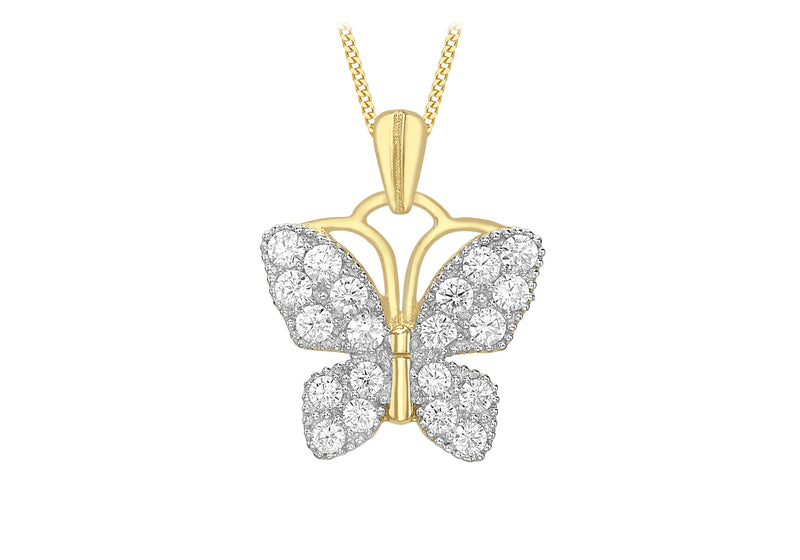 9ct 2-Tone Zirconia  Stone Set BCutterly Pendant