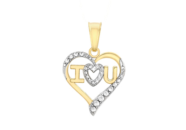 9ct 2-Colour Gold 'I Heart U' Heart Pendant