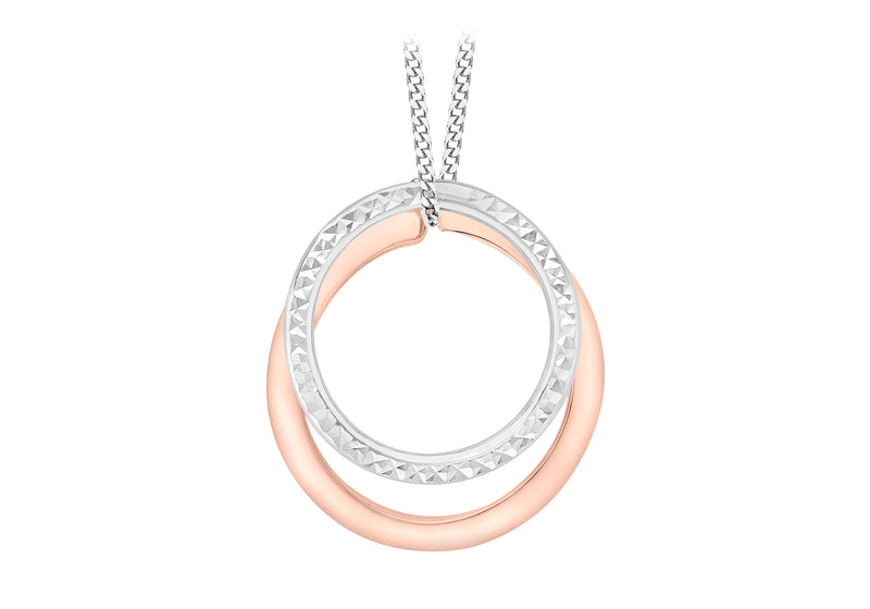 9ct 2-Tone Gold Round Plain and Diamond Cut Circle Pendant