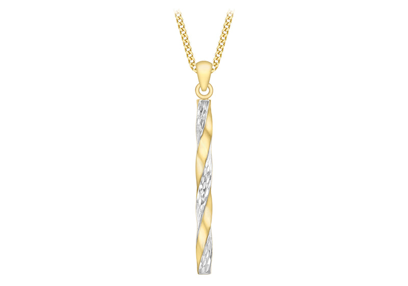 9ct 2-Colour Gold 2.85mm x 37mm Twist Diamond Cut Pole Pendant