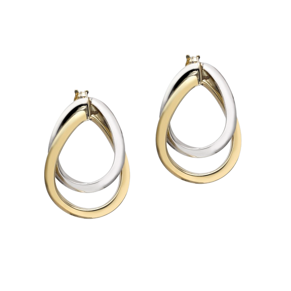 9ct Two-Tone Gold Twist Pear Drop Creole Earrings