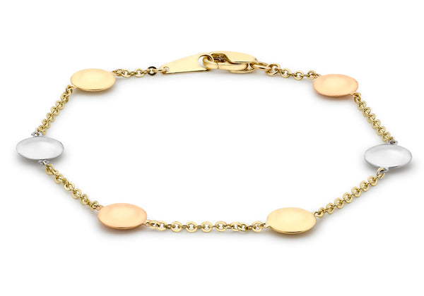 9ct 3-Colour Gold Disc Link Bracelet 19m/7.5"9