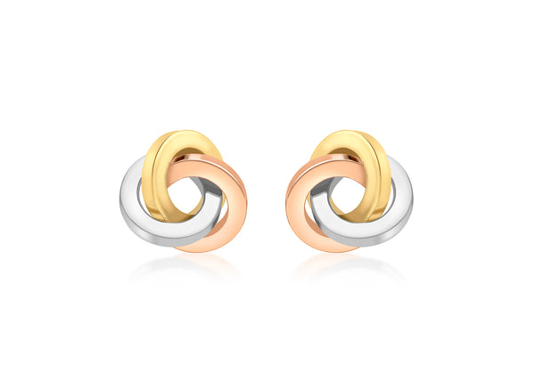 9ct 3-Colour Gold 13mm Square Tube Knot Stud Earrings