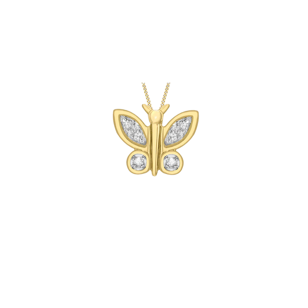 9ct Yellow Gold 0.05ct Diamond Butterfly Pendant