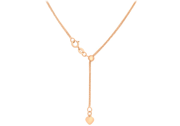 9ct Rose Gold 25 Adjustable Heart Slider Spiga Chain 56m/22"9