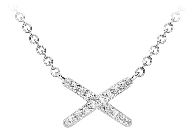 9ct White Gold Zirconia  riss Cross Necklace  46m/18"9