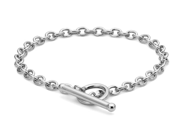 9ct White Gold 6mm Oval Link Belcher  T-Bar Bracelet 18m/7"9