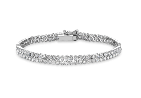 9ct White Gold Zirconia  Double Row Bracelet 18m/7"9