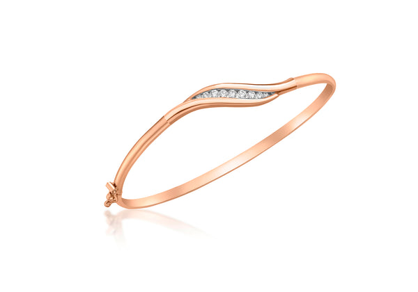 9ct Rose Gold Zirconia  Wave Flexible Bangle