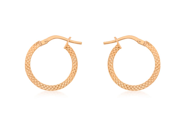 9ct Rose Gold 15mm Cobra Textured Creole Earrings