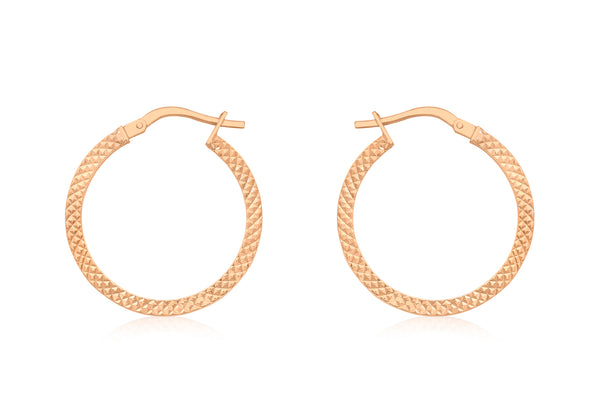 9ct Rose Gold 20mm Cobra Textured Creole Earrings