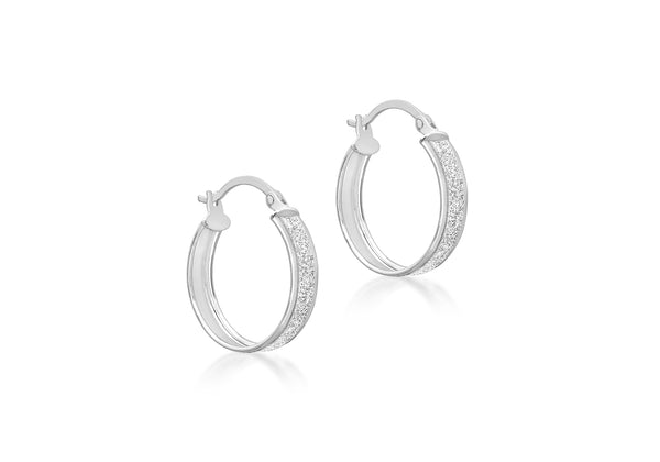 9ct White Gold Stardust 17.5mm Creole Earrings