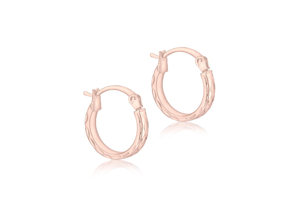 9ct Rose Gold 12mm Diamond Cut Hoop Earrings