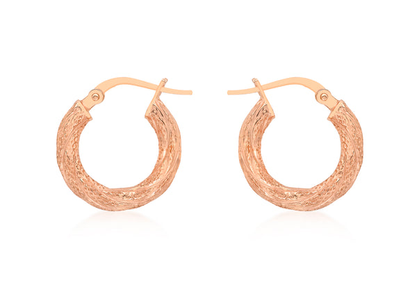 9ct Rose Gold 16mm Textured Creole Earrings