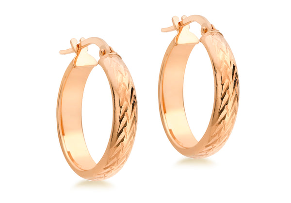 9ct Rose Gold 20mm Diamond Cut Creole Earrings