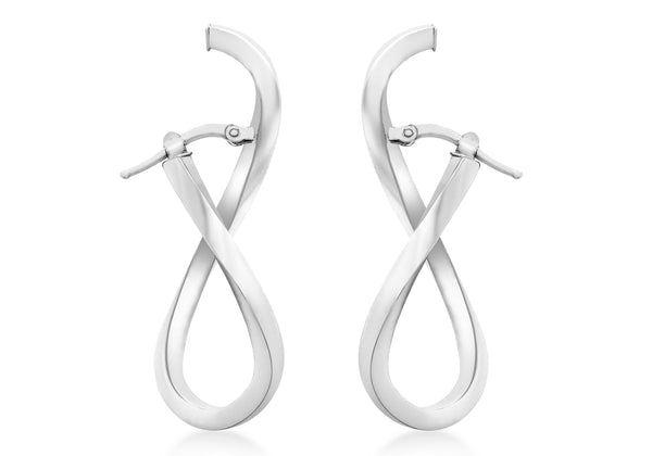 9ct White Gold 12mm x 41mm Wave Creole Earrings