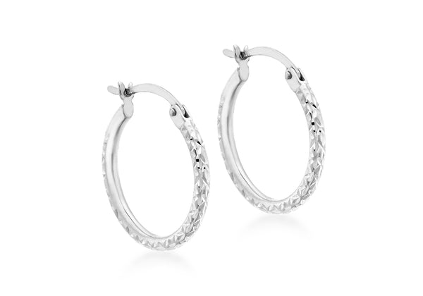 9ct White Gold 18mm Diamond Cut Creole Earrings