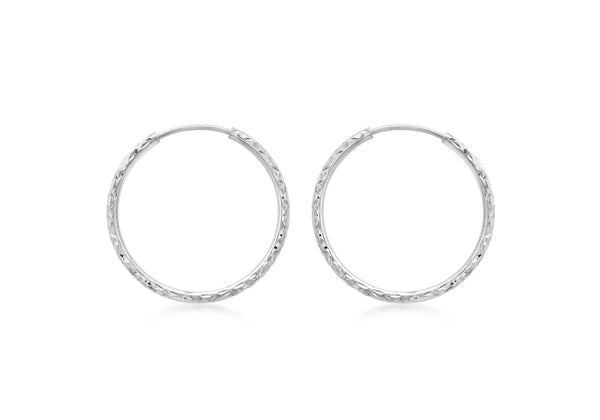 9ct White Gold 27mm Diamond Cut Hoop Earrings