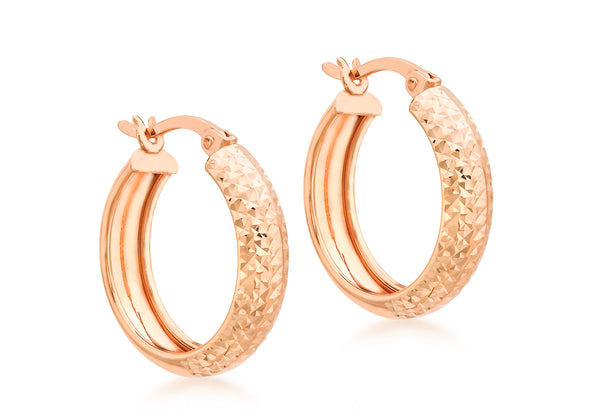 9ct Rose Gold 19mm Diamond Cut Creole Earrings