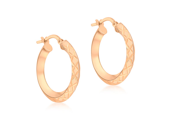 9ct Rose Gold 21mm Diamond Cut Sqaure Tube Creole Earrings