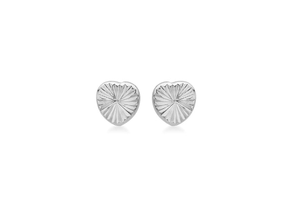 9ct White Gold 6mm x 6mm Diamond Cut Heart Stud Earrings