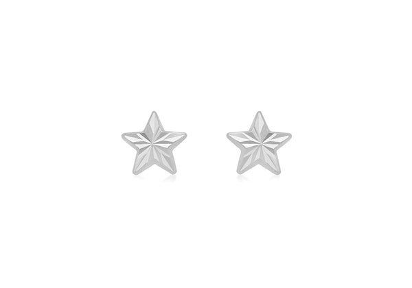 9ct White Gold 6mm x 6mm Diamond Cut Star Stud Earrings